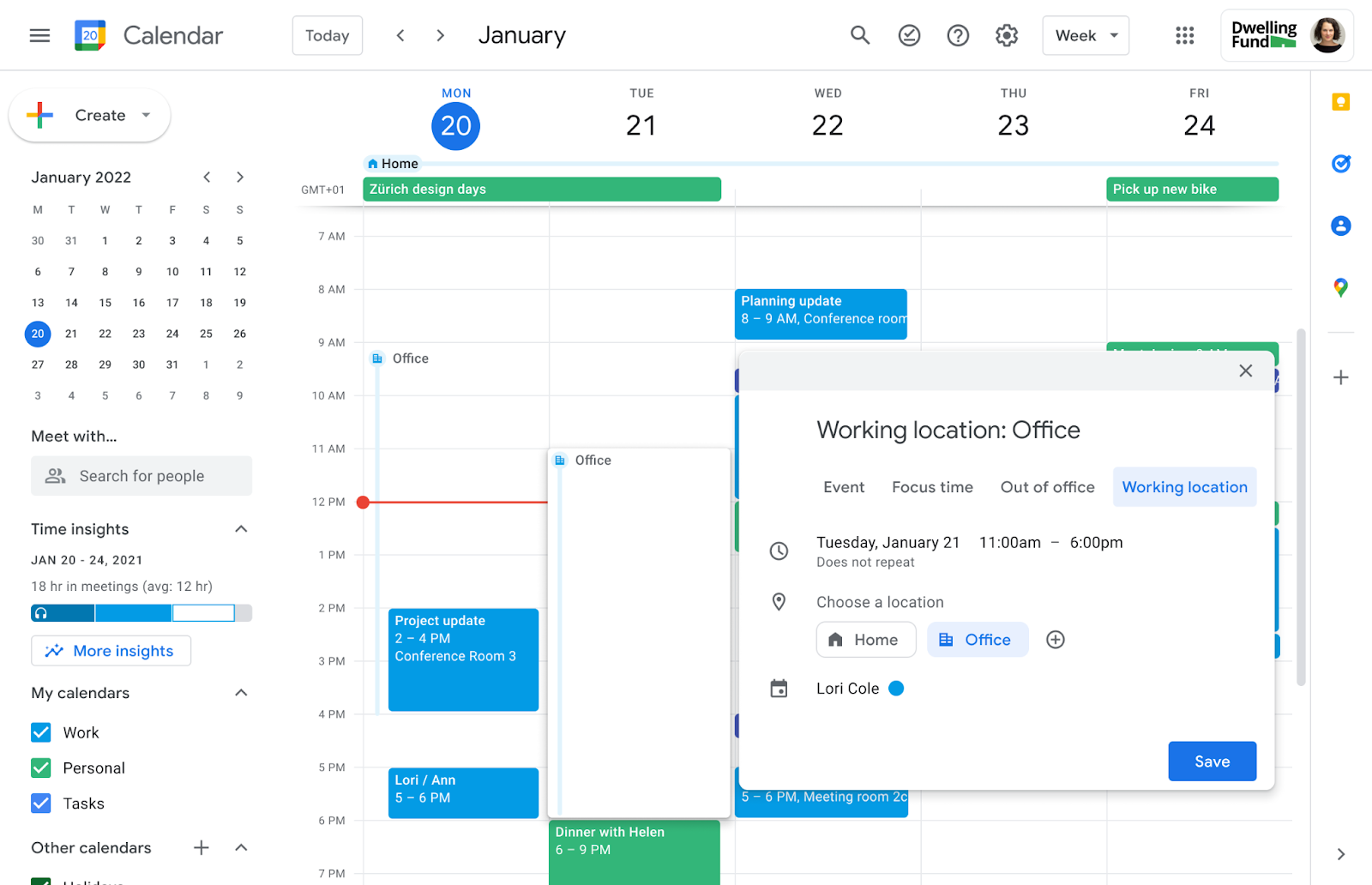 Google Calendar now lets users specify where they’re working from throughout the day