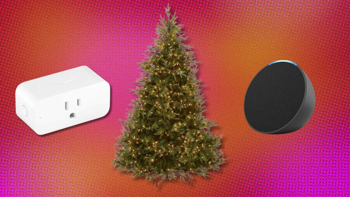 Deck the halls with a pre-lit holiday tree that comes with a free Echo Pop and Smart Plug